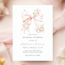 Blommigt Rosa Bow Inbjudningskort för möhippan