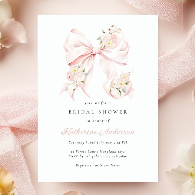 Blommigt Rosa Bow Inbjudningskort för möhippan (Skapare uppladdad)
