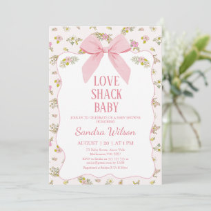 Blommigt Rosa Bow Kärlek Shack Baby Baby Shower Inbjudningar