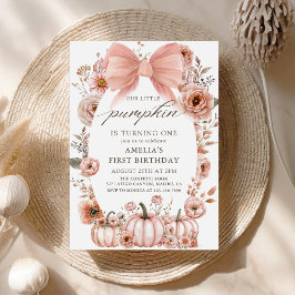Blommigt Rosa Bow Little Pumpkin Birthday-inbjudan Inbjudningar