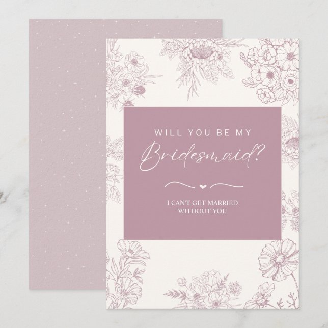 Blommigt Rosa Bridesmaid Frieri kort (Fram/baksida)