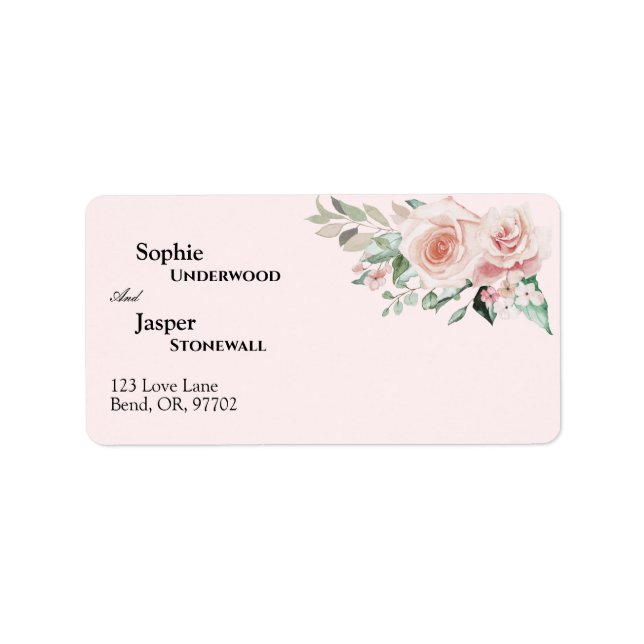  Blommigt Rosa Bröllop adressetikett (Framsidan)