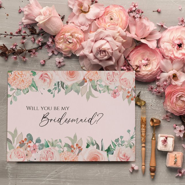  Blommigt Rosa Bröllop Bridesmaid Frieri Inbjudningar (Skapare uppladdad)