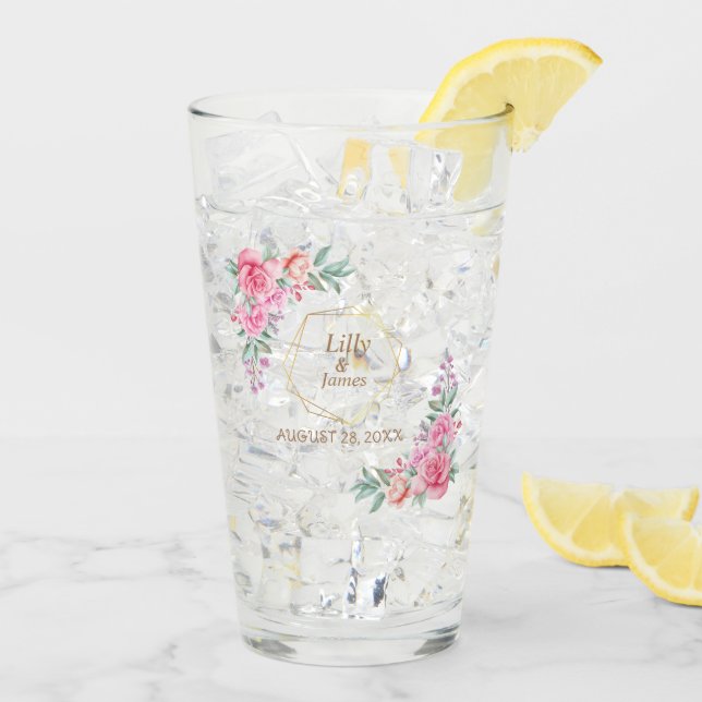 Blommigt Rosa bröllop Glaskopp (Bakside Is)