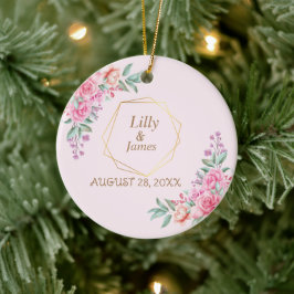 Blommigt Rosa bröllop Julgransprydnad Keramik