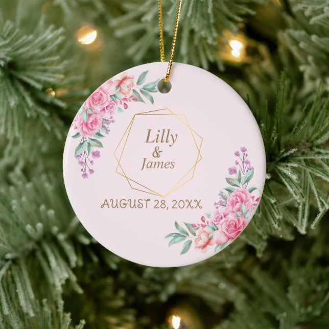 Blommigt Rosa bröllop Julgransprydnad Keramik (Träd)