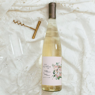  Blommigt Rosa Bröllop Vin Vinflaska Etikett