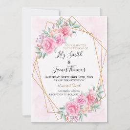 Blommigt Rosa bröllopsinbjudan Inbjudningar