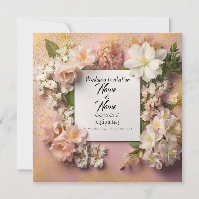 Blommigt rosa bröllopsinbjudan inbjudningar (Framsida)