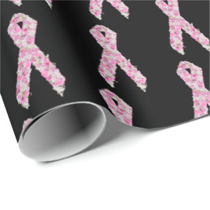 Blommigt Rosa Bröstcancer överlevande Ribbon Presentpapper