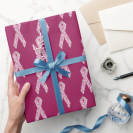 Blommigt Rosa Bröstcancer överlevande Ribbon Presentpapper
