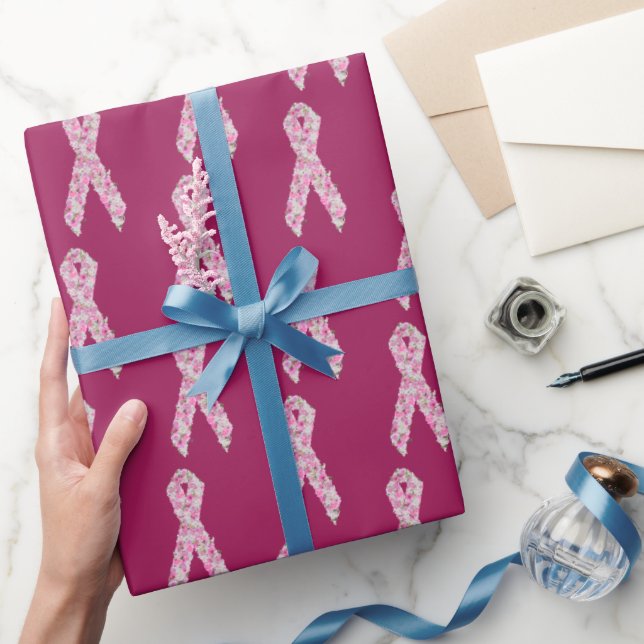 Blommigt Rosa Bröstcancer överlevande Ribbon Presentpapper (Gifting)