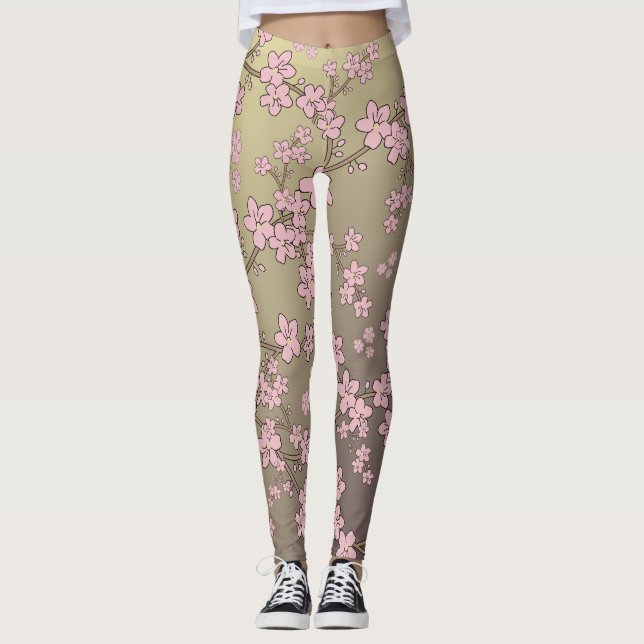blommigt rosa brusakura blommor leggings (Framsida)