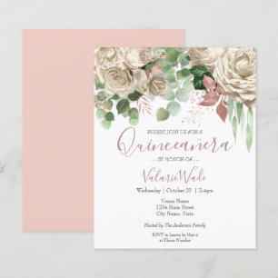 Blommigt Rosa Budgetinbjudan för Quinceanera