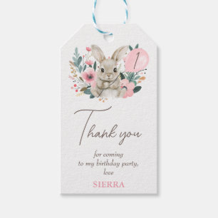 Blommigt Rosa Bunny Birthday Tack Presentetikett
