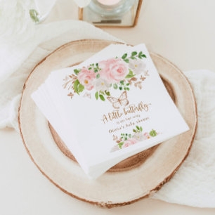 Blommigt rosa Butterfly Baby dusch Napkins Pappersservett