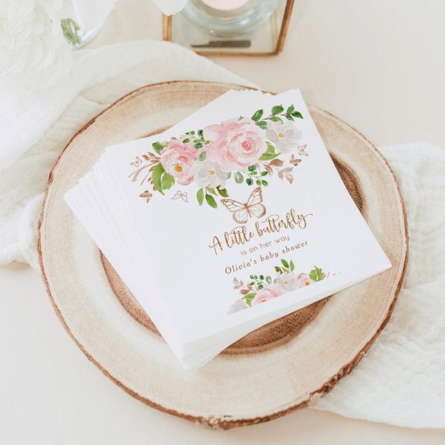 Blommigt rosa Butterfly Baby dusch Napkins Pappersservett (Skapare uppladdad)