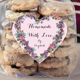 Blommigt Rosa Calligraphy Homemade with Kärlek Hjärtformat Klistermärke