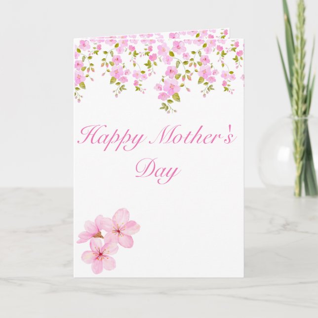 Blommigt Rosa Cherry Blommar Anpassningsbar Card Tack Kort (Framsida)