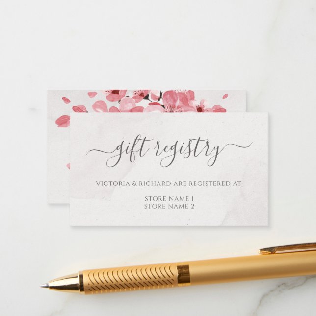 Blommigt Rosa Cherry Blommar Bröllop Gift-registre Tilläggskort (Fram/Back In Situ)