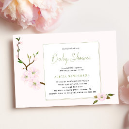 Blommigt rosa cherry blommar Girl Baby dusch Inbjudningar