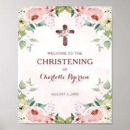 Blommigt Rosa Christening Välkommen Poster