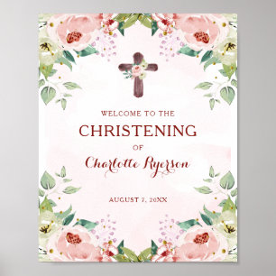 Blommigt Rosa Christening Välkommen Poster