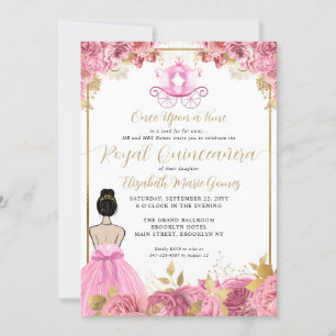 Blommigt Rosa Cinderella Royal Quinceanera Inbjudningar