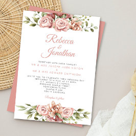 Blommigt Rosa Coral Bröllop Inbjudningar