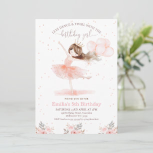 Blommigt Rosa Dance Twirl Birthday Girl Birthday Inbjudningar
