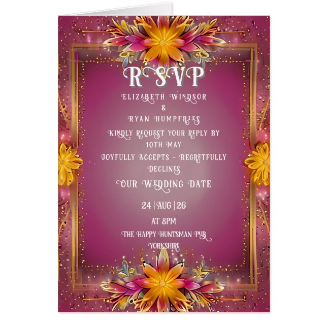 Blommigt Rosa Elegance Bröllop Collection Hälsningskort (Framsidan)