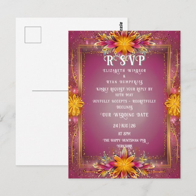 Blommigt Rosa Elegance Bröllop Collection Vykort (Fram/baksida)