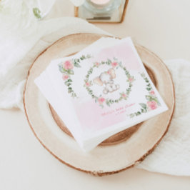 Blommigt rosa Elephant babydusch Napkins Pappersservett