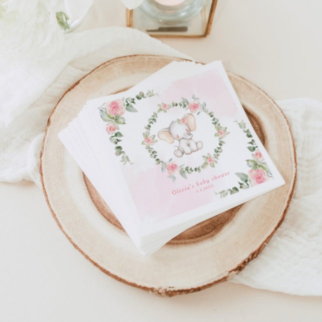 Blommigt rosa Elephant babydusch Napkins Pappersservett (Skapare uppladdad)