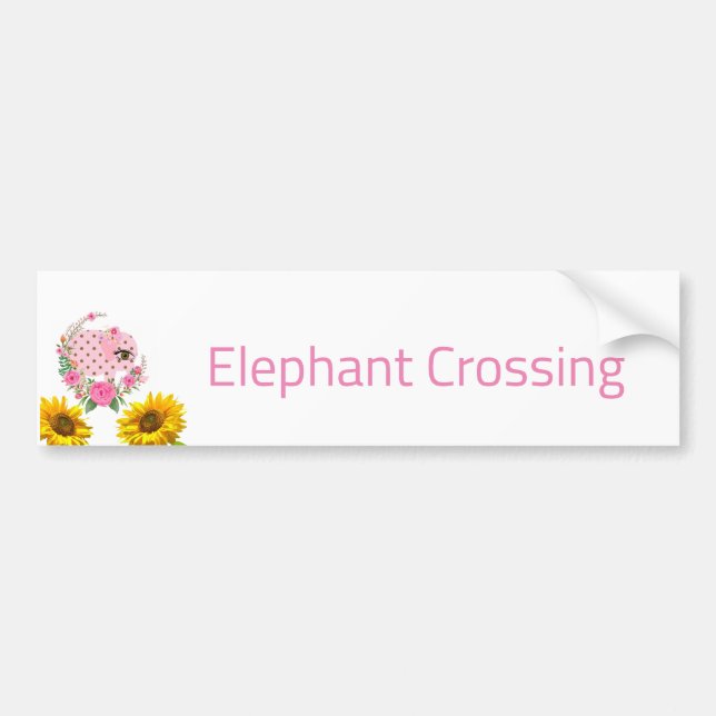 Blommigt Rosa Elephant Crossing Bumper Sticker Bildekal (Framsidan)