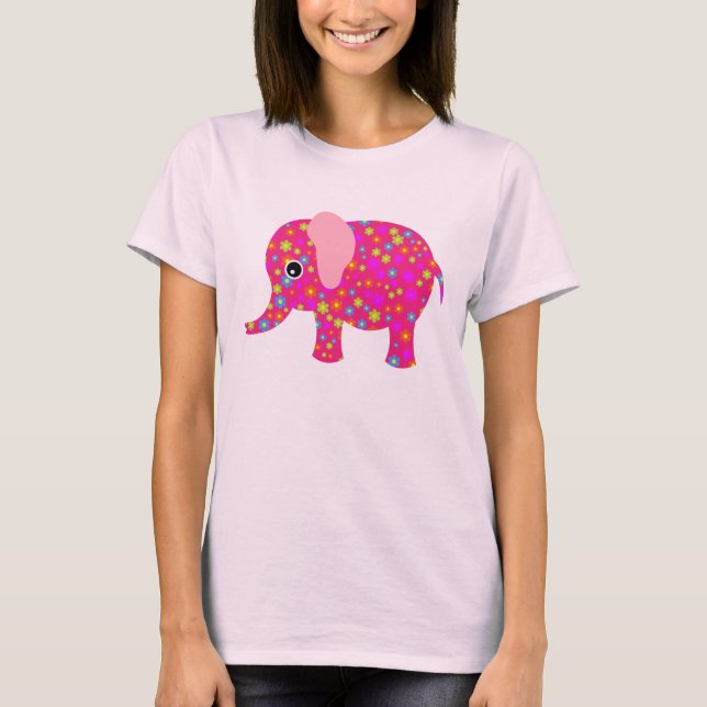 Blommigt Rosa Elephant Neon Blue Raglan Småbarn Te T-shirt (Framsida)
