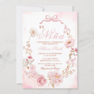 Blommigt Rosa Es Nina Spanska babyskor Inbjudningar