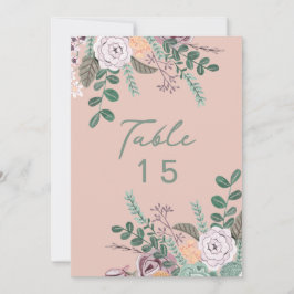 Blommigt rosa eucalyptus bröllop bordsnummer