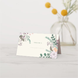 Blommigt rosa eucalyptus bröllop placeringskort