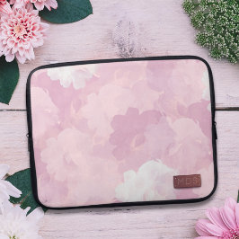 Blommigt Rosa Faux Ro Guld Monogram Laptop Sleeve