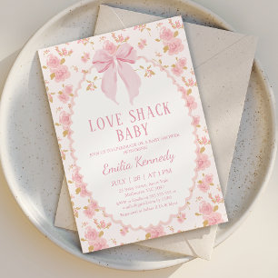 Blommigt Rosa Finare Shack Baby Baby Shower för K Inbjudningar