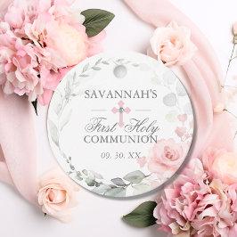 Blommigt Rosa First Heliga Communion Tack Gåvor Etiketter