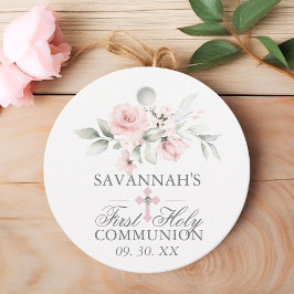 Blommigt Rosa First Heliga Communion Tack Gåvor Etiketter