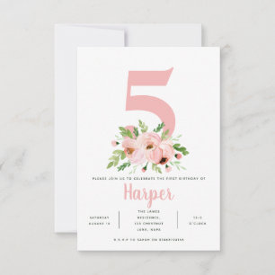 blommigt rosa födelsedagsfest fotoinbjudan