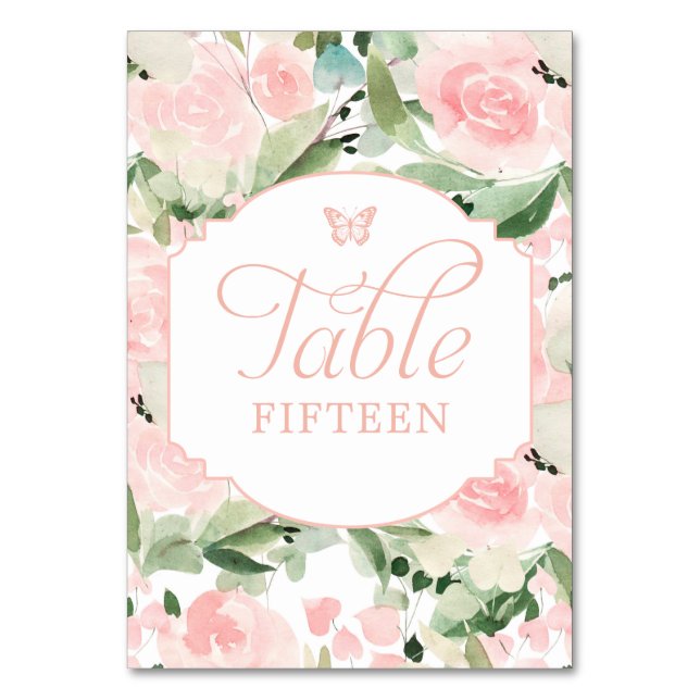 Blommigt  Rosa för vattenfärg Bordsnummer (Framsidan)