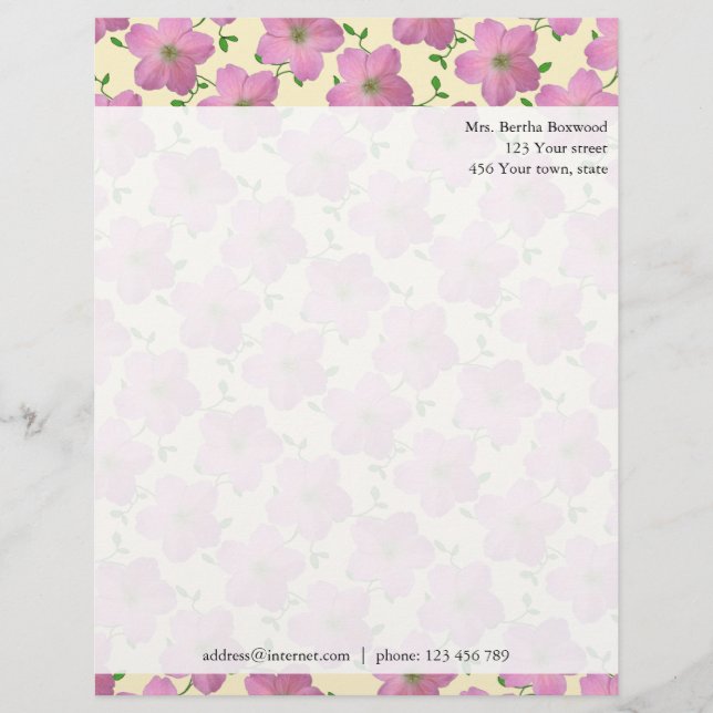 Blommigt Rosa Garden Flowers Photo Anpassningsbar  Brevhuvud (Framsida)