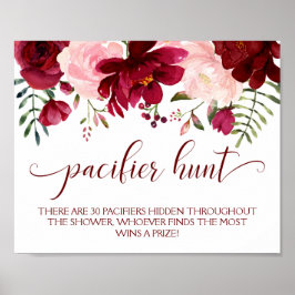 Blommigt Rosa Girl Nappar Hunt Baby Shower Game Poster