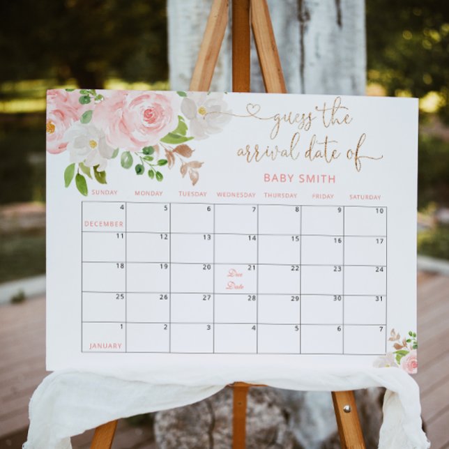 Blommigt  rosa Gissa förfallodatumkalender Poster (Skapare uppladdad)