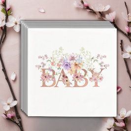Blommigt Rosa Glitter Baby Monogram Baby Shower fö Pappersservett