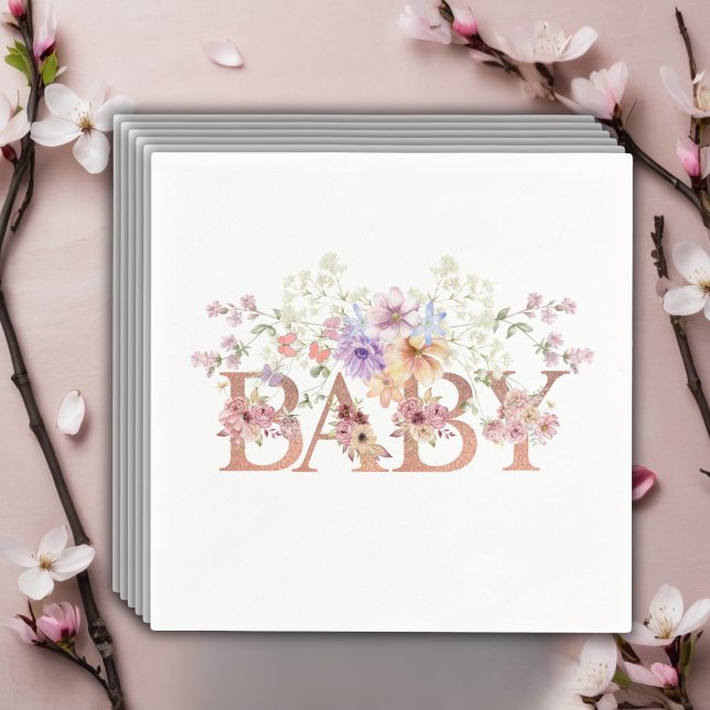 Blommigt Rosa Glitter Baby Monogram Baby Shower fö Pappersservett (Skapare uppladdad)